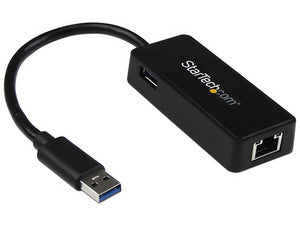 Adaptador NIC USB 3.0 con Puerto Gigabit Ethernet RJ45 y USB - Negro, 1 Gbps, Plug and Play