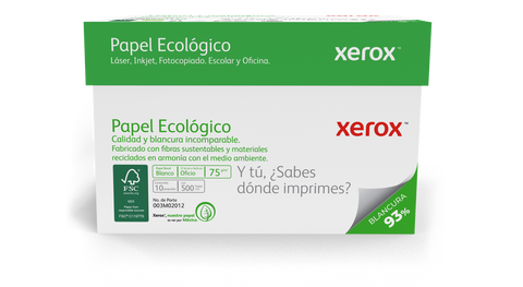 Xerox Papel Ecologico 75 g/m², 5000 Hojas Oficio, Blanclura 93%