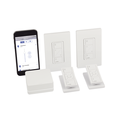 PBDGPKG2W - Lutron Caseta Wireless Kit de Iluminación Inteligente / Hub Smart Bridge / 2 Atenuadores