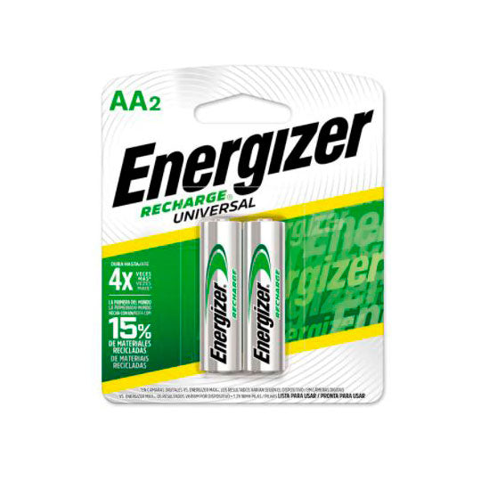 Energizer Pilas Recargables AA 2 Piezas, 2000 mAh, 1.2V, Tipo NiMH