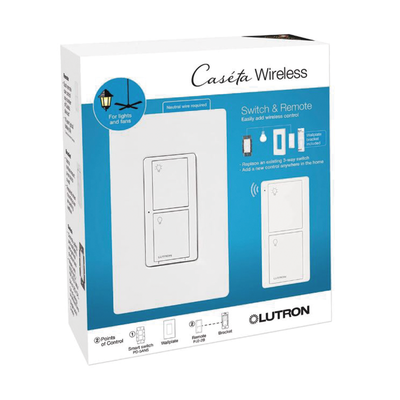 PPKG1WSWH - Kit Interruptor de Pared Inalámbrico / 5 A / 120 V / Control Remoto 2 Botones / RF a Través de Muros / Requiere Neutro