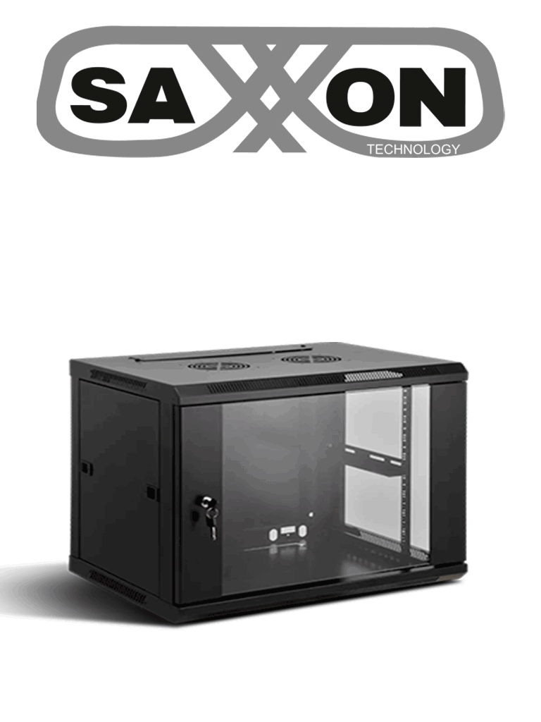 Gabinete de Pared Negro 6UR Puerta Vidrio Templado 37x60x45 cm