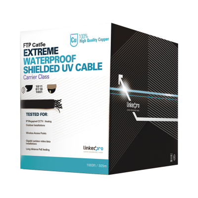 LinkedPro Bobina de Cable CAT 5E 305m Uso Exterior, Negro, Protocolo PoE, IP 20