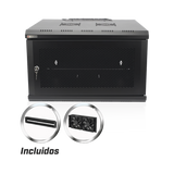 PS-06-550D - Gabinete de Pared 19 in / 6U / Profundidad 455 mm / Carga 60 kg / Puerta Perforada / 2 Ventiladores / Panel Cepillo