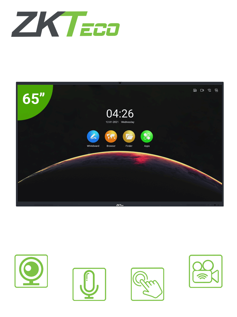 Pantalla Interactiva ZKTECO IWB65B 65" 4K UHD Android, Cámara 13MP, 6 Micrófonos, 20 Puntos Multi-touch, WiFi
