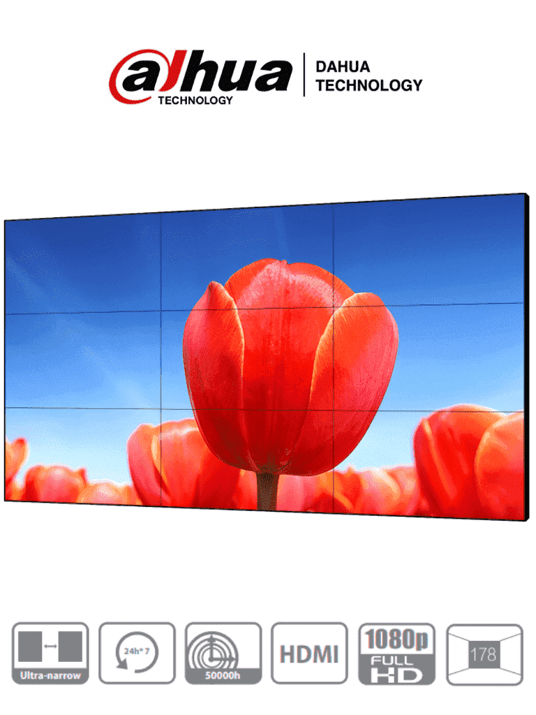 Pantalla 55" FHD Video Wall Grado Industrial 24/7 Ultra Delgado 1.8mm HDMI DVI VGA BNC USB