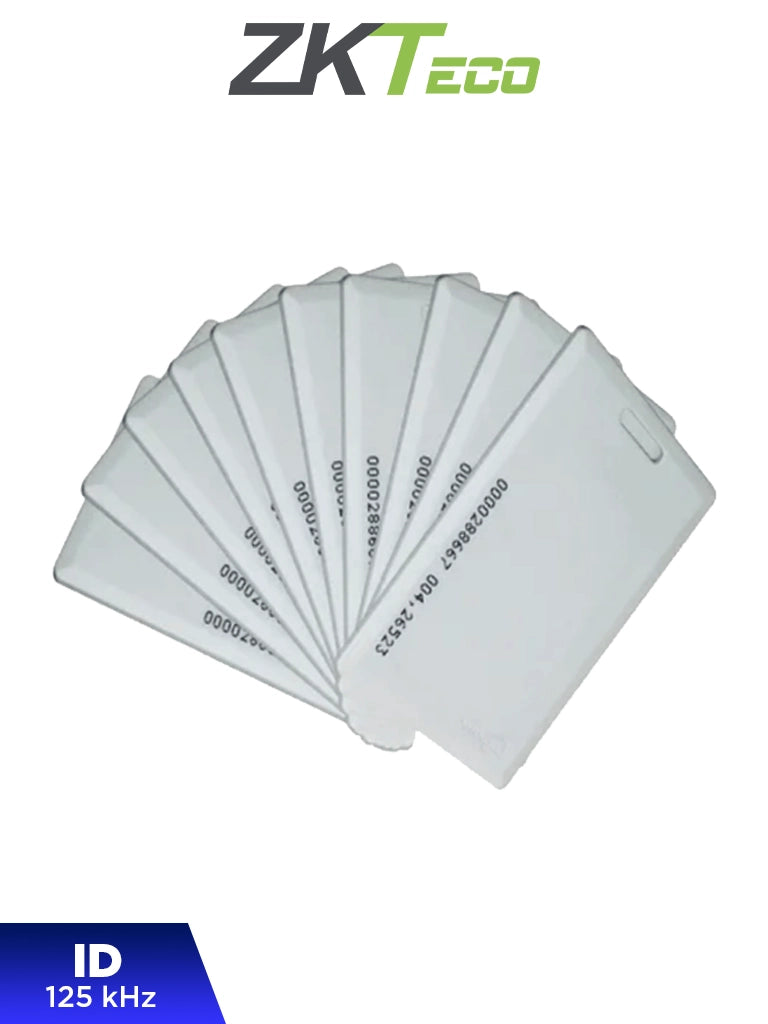 Paquete de 10 Tarjetas ID ZKTeco IDCardKR2K 125kHz Clamshell 1.88mm con Folio Impreso
