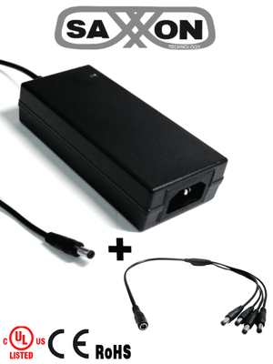 Fuente de Poder Saxxon PSU1205DPAQD 12VCC 5A con Divisor para 4 Cámaras, Certificación UL