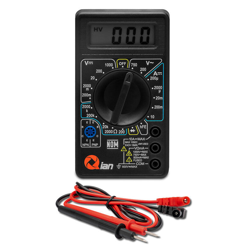 Multímetro Digital Qian QAD LCD 3 1/2 Dígitos AC/DC/Ohm, Función de Medición de Voltaje y Corriente
