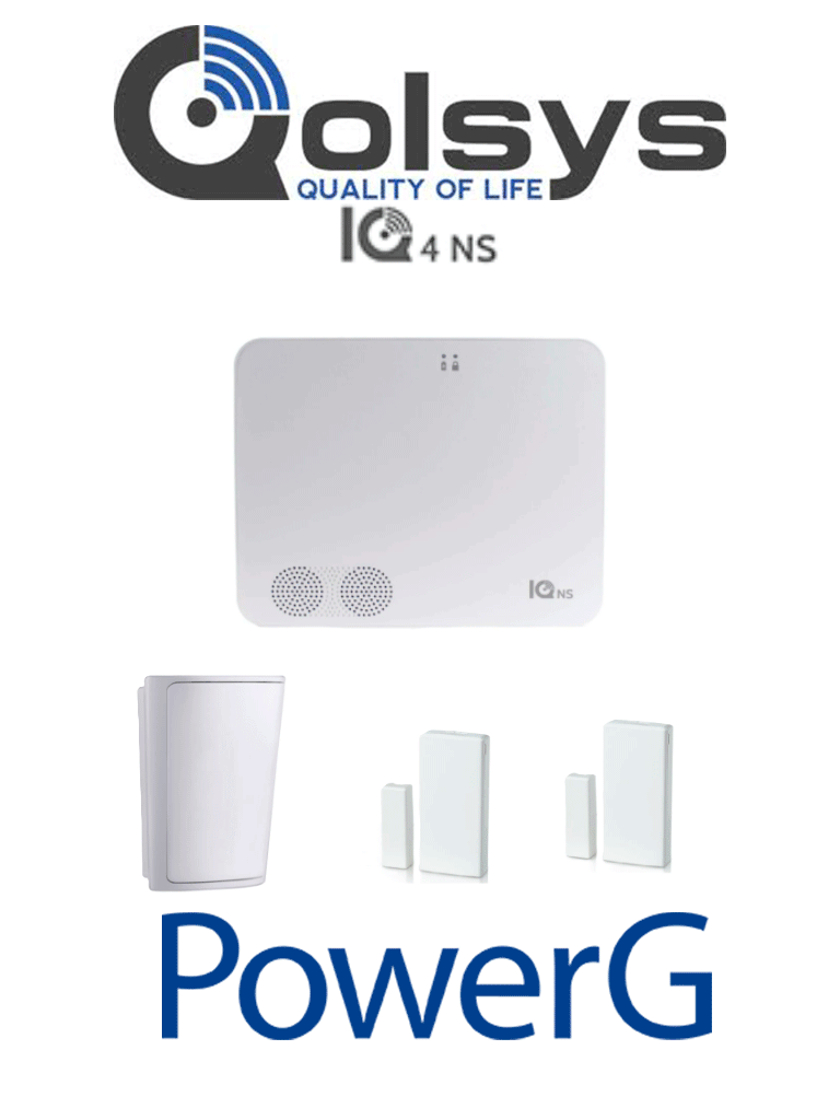 Sistema de Alarma QOLSYS IQ NS Pack - Power G 915 Mhz, 1 sensor PIR inalámbrico y 2 sensores magnéticos inalámbricos