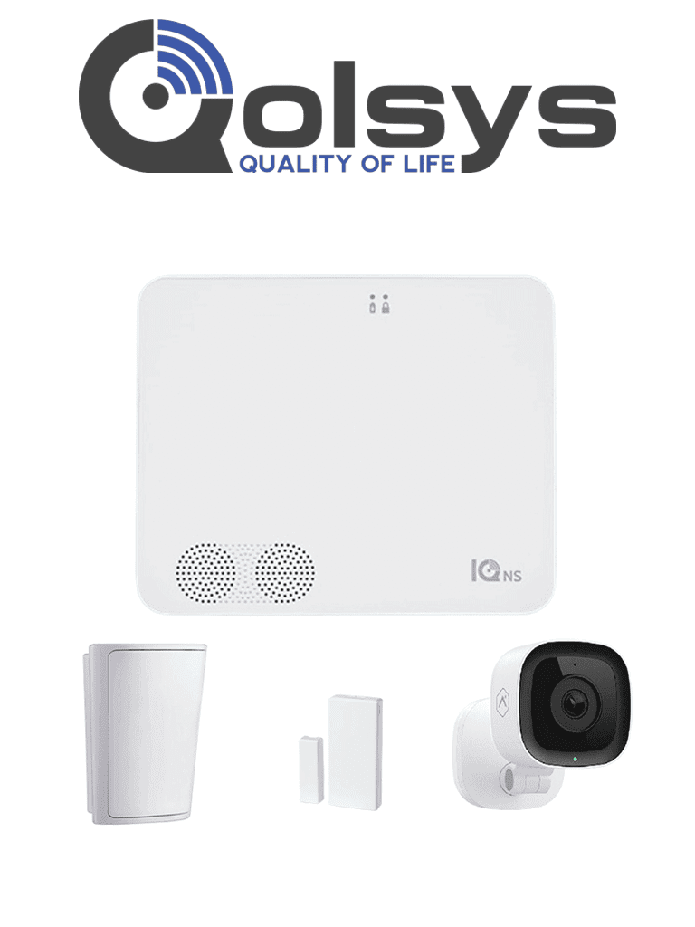 Sistema de Alarma QOLSYS IQ4 NS con Power G 915MHz, Sensor PIR PG9914, Sensor Magnético PG9303 y Cámara Interior ADCV523