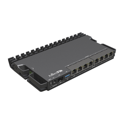 RB5009UPr+S+IN, Ruteador PoE, 8xGEth PoE in/out, 1xSFP+, CPU 1.4G, 1G RAM, RouterOS v7