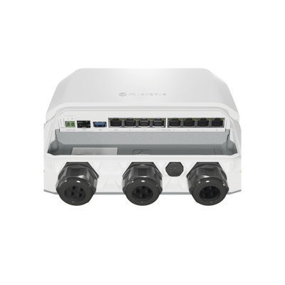 RB5009UPr+S+OUT, Ruteador PoE, 7xGEth, 1x2.5GigaEth, 1xSFP+ 10G, 8xPoE 802.3af/at, RouterOS
