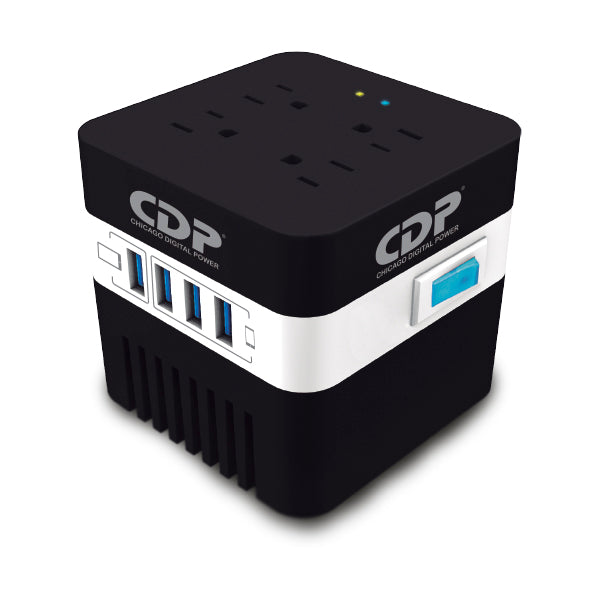 Regulador de Voltaje CDP RU-AVR604 de 600 VA / 300W con 4 contactos NEMA, 4 Puertos USB.