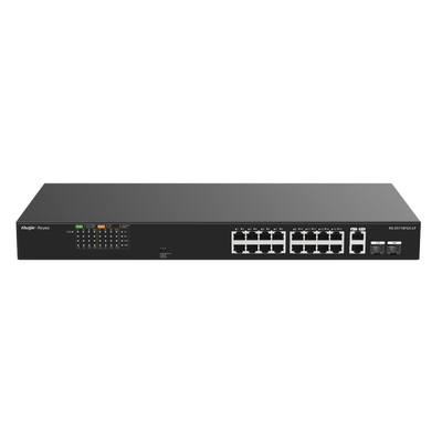 RG-ES118FGS-LP - Switch PoE+ No Administrable / 16 Puertos 10/100 PoE+ / 2 Uplinks Gigabit / 2 SFP Combo / 120W PoE / 7.2 Gbps / Sin Ventilador