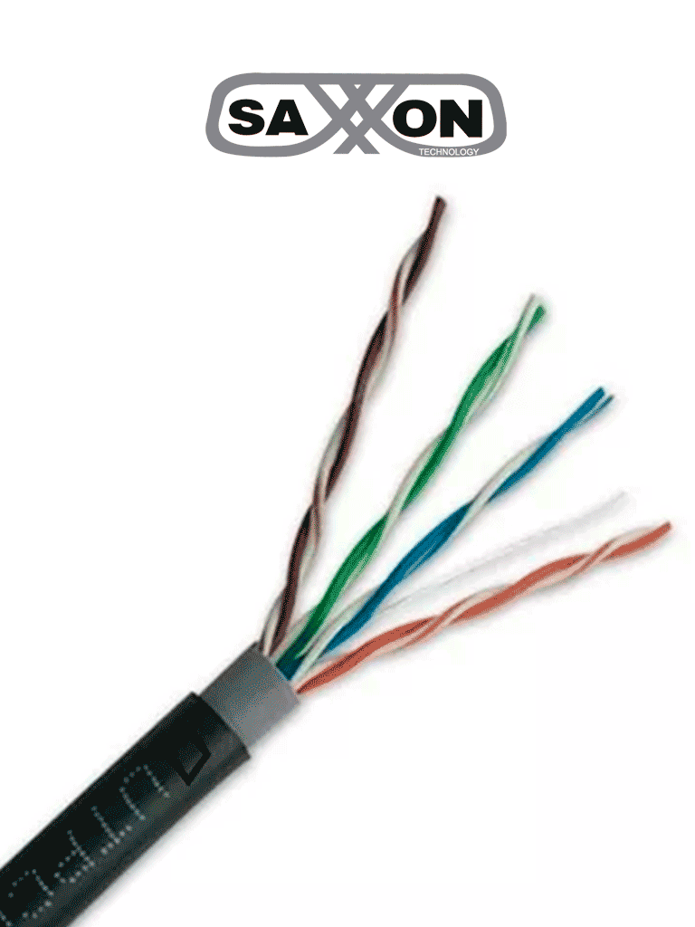 OUTPCAT5ECOPEXT100 SAXXON Bobina de 100 metros de cable utp cat5e 100% cobre/ exterior con doble forro/ color negro/ ideal para cableado de redes de datos y video/
