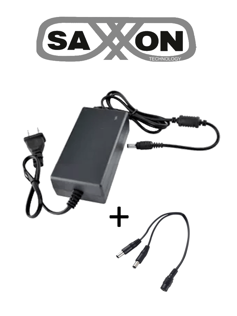 SAXXON SW001202SXF52PAQDIV - Fuente de Poder Regulada 12VCD 2 Amper + 1 Divisor de Energ√≠a 2 Conectores macho