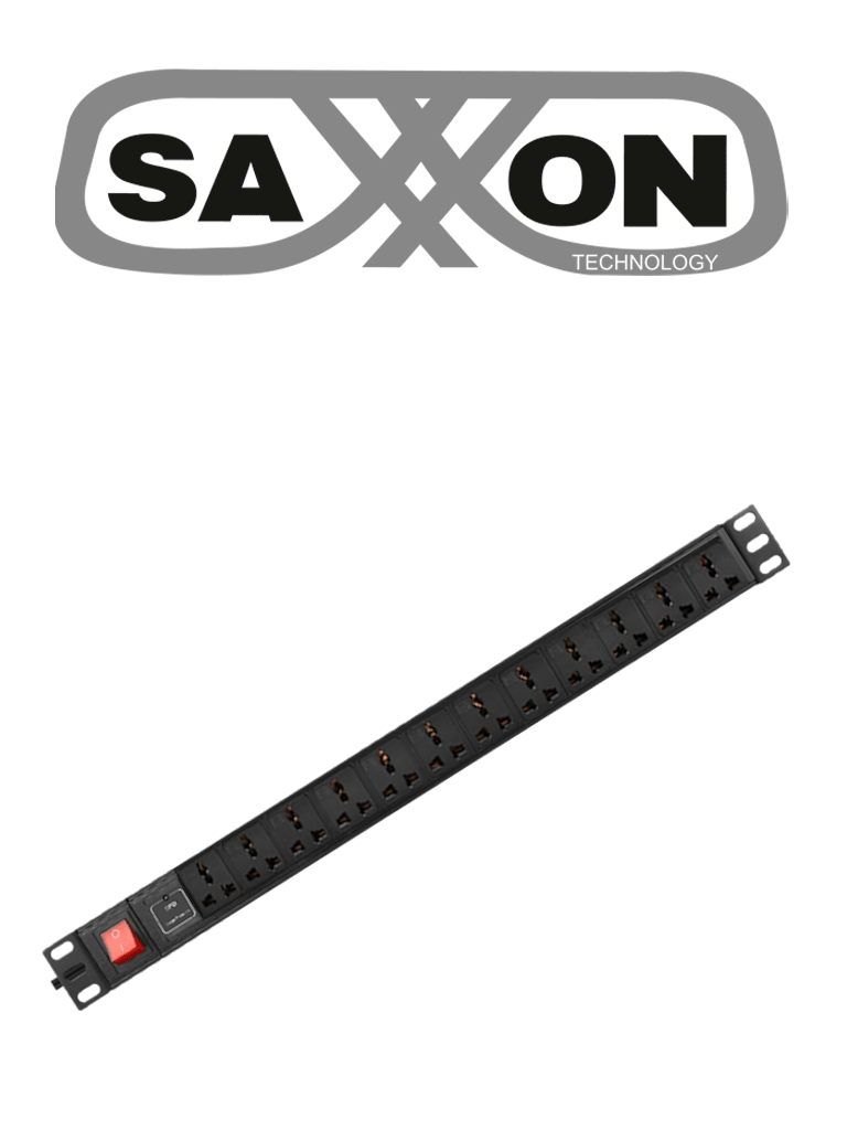 Barra PDU SAXXON SXPDU12P16A, 12 Contactos Individuales, 16 Amp, 120V, 1UR, Protección contra Rayos