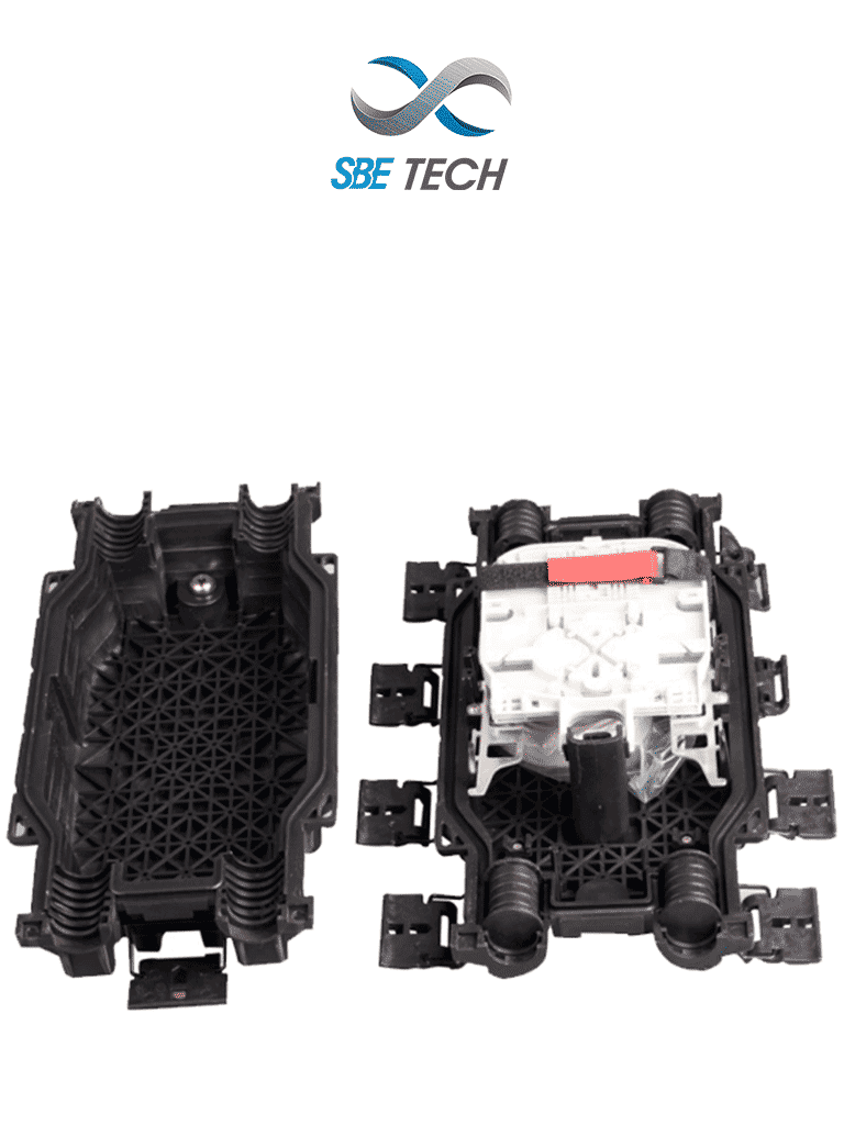 Cierre de empalme horizontal para 24 fibras, 2 entradas y 2 salidas, Montaje en rack, Acero inoxidable