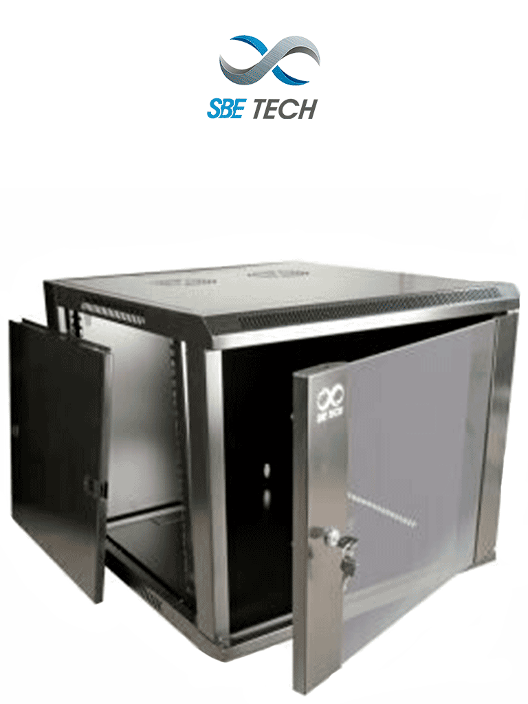 Gabinete de Pared 12 UR SBETECH GNLPAR12URP, 60 Kg, 60x60x64 cm, Puerta Cristal Templado