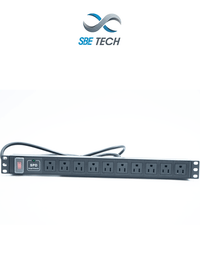 PDU horizontal SBE-TC010SPV con 10 contactos polarizados, supresor de picos, montaje en rack 19" y 1U