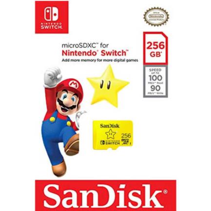 Memoria Micro SD SanDisk Nintendo Switch 256GB Micro SDXC Clase 3 Brand Mario Star Color Amarillo SDSQXAO-256G-GNCZN