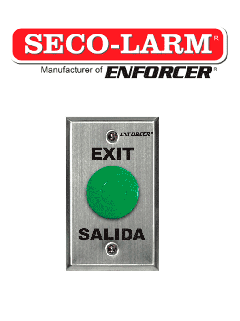 Placa de Botón de Presión Verde Seco-Larm SD7201GCPE1Q, SPDT, "Exit" y "Salida"