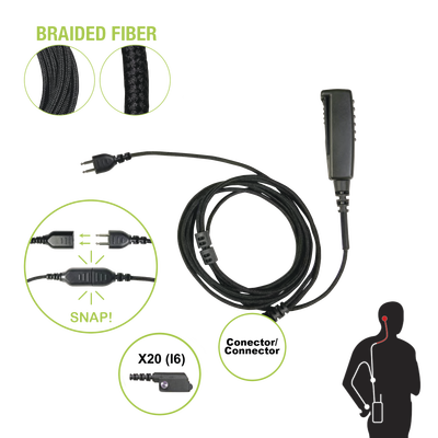 SNP-2W-20-BF - Cable para Micrófono Audífono / Conector P-Snap 2 Hilos / Fibra Trenzada / Compatible Icom IC-F3216/4261/52D/62D/3400/4400