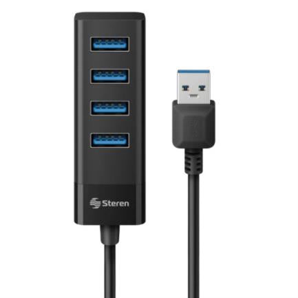 Hub Steren USB 3.0 de 4 Puertos Cable 12.5cm Negro, Transferencia 5Gbps, Plug and Play