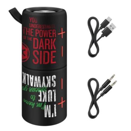 Bocina Steren TWS 2 en 1 Star Wars Bluetooth/MP3/Aux/FM, Color Negro, Manos Libres, Portátil