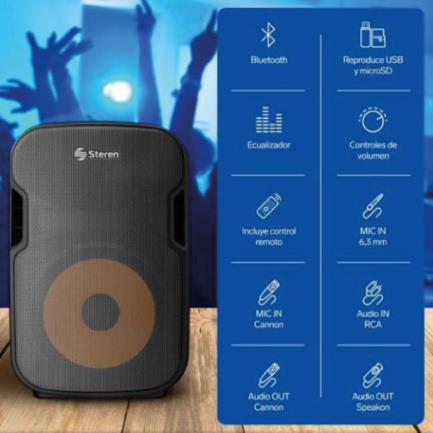 Bafle Steren 12" Semi Profesional Bluetooth/MP3/Aux 2300W PMPO Negro