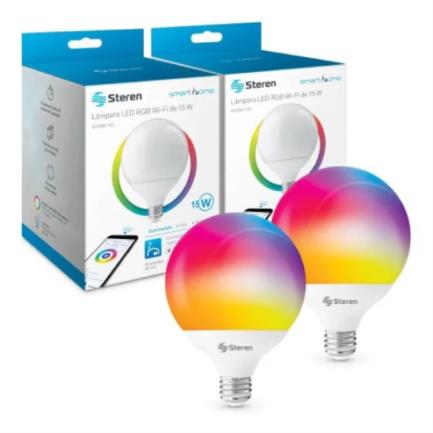 Focos LED Steren Wi-Fi RGB+W Multicolor 15W 2 Pzas