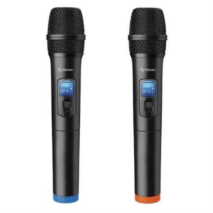 Sistema Profesional Steren UHF con 2 Micrófonos Inalámbricos, Alcance 100m, Color Negro