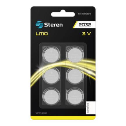 Pila de Litio Steren Tipo Botón CR2032 Capcidad 210 mAh 6 Piezas