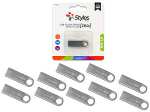 Kit 10 Memorias USB Stylos ST100 16GB Conexion Tipo A 2.0 Metalica Plata