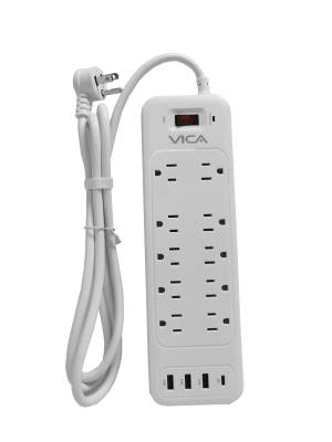 SUPUSB9P - BARRA VICA MULTICONTACTO CON PUERTOS USB  CON 10 TOMAS  NEMA 5-15R 3 PUERTOS USB-A 1 PUERTO UDB-C