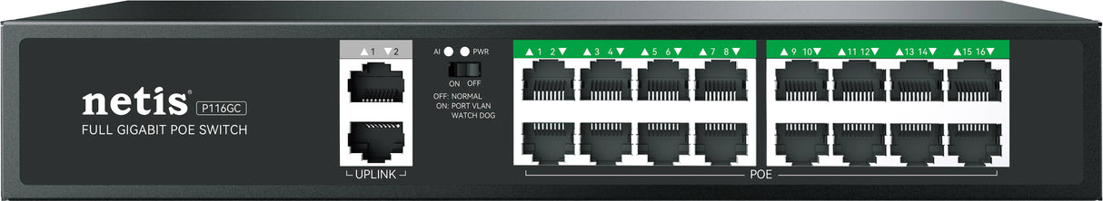 NETIS Switch P116GC, 16 Puertos, 10/100 Mbps, Soporte PoE, Conectividad Ethernet