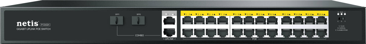 Switches NETIS P124GH con 24 Puertos Gigabit, Montaje en Rack, 48Gbps de Capacidad