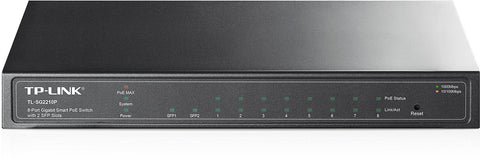 Switch TP-Link Gigabit Ethernet TL-SG2210P, 8 Puertos PoE 10/100/1000 + 2 Puertos SFP, 20 Gbit/s, 8.000 Entradas - Administrable