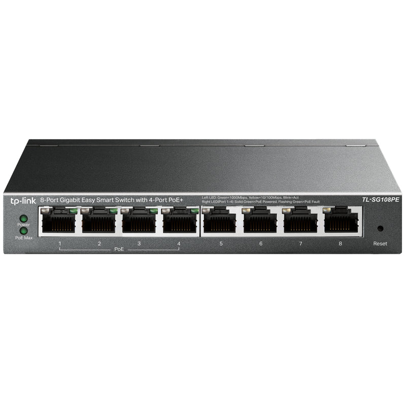 Tp-Link Switch PoE Easy Smart / 8 puertos Gigabit / 4 puertos PoE 802.3af TL-SG108PE