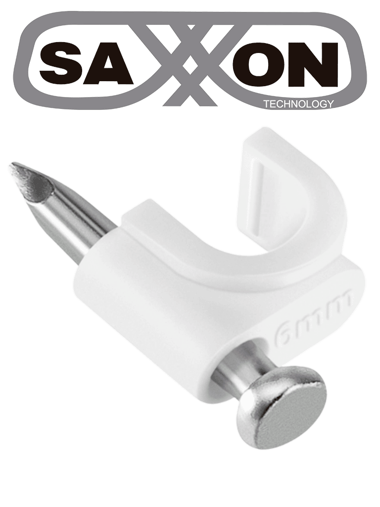 Bolsa de 50 grapas de pared SAXXON GRA955B, Color blanco, 6mm, Con clavo de 3/4 para concreto