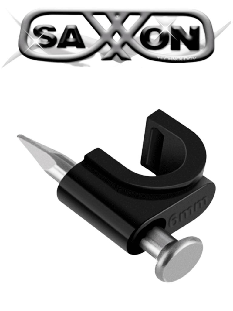 Grapas de Pared SAXXON GRA955N, 50 unidades, Negro, 6mm, Clavo 3/4 Concreto