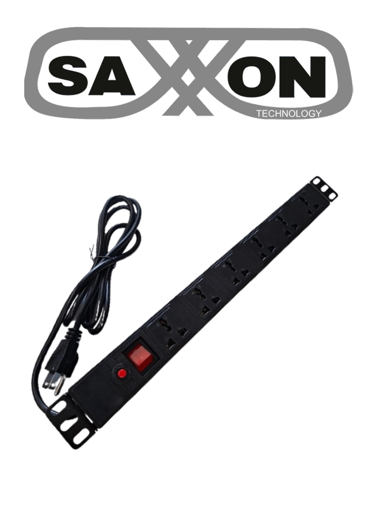 Barra PDU SAXXON SXPDU6U: 6 Contactos Individuales, 15A, 120V, 1UR, Protección contra Rayos, Aluminio