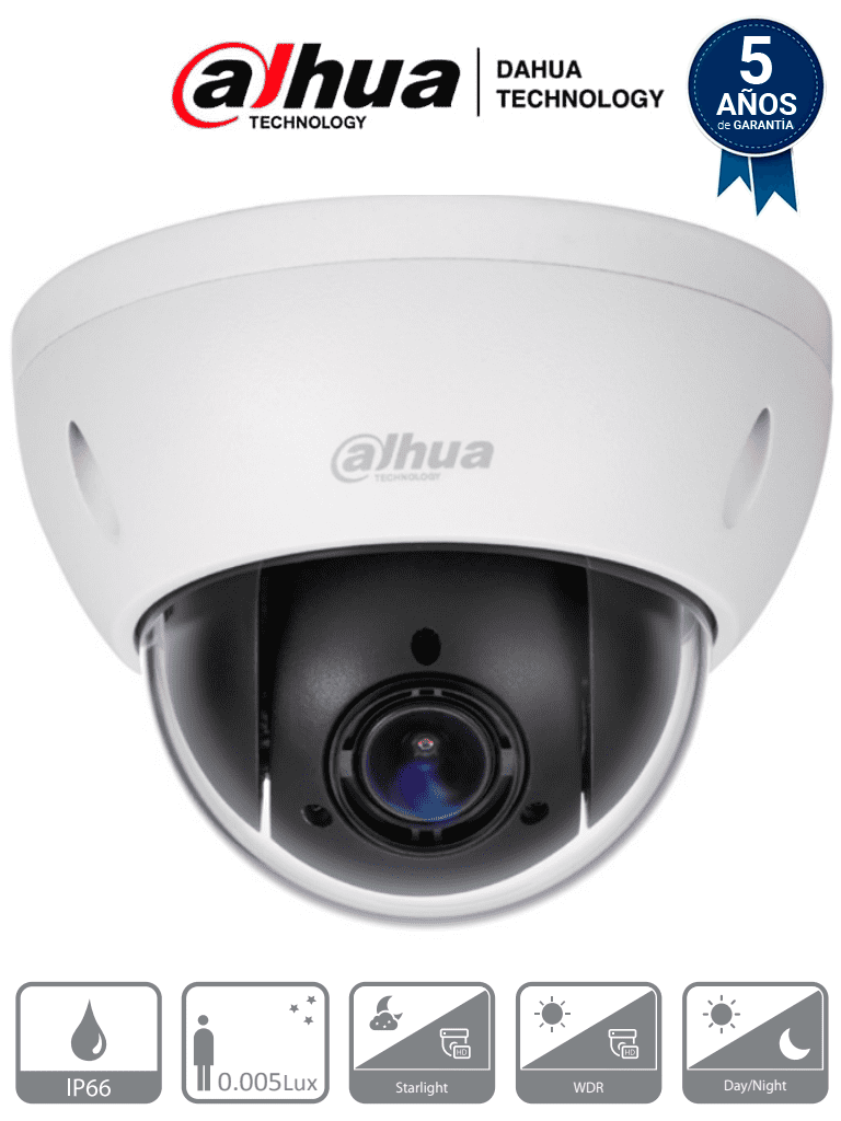 Dahua Cámara PTZ Mini Domo 2 MP, 4X Zoom Óptico, WDR 120 dB, IP66