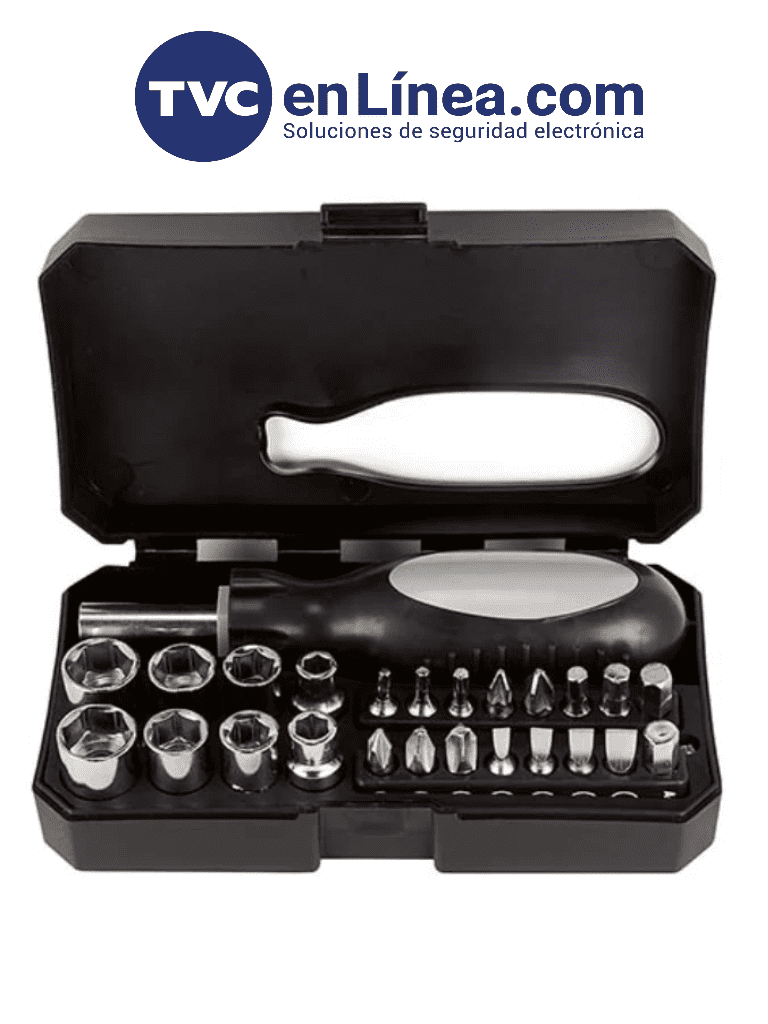 Set de Herramientas TVC PITCAIRN con Desarmador de 16 Puntas, 8 Dados Intercambiables y Mango Ergonómico, 13.5x8cm