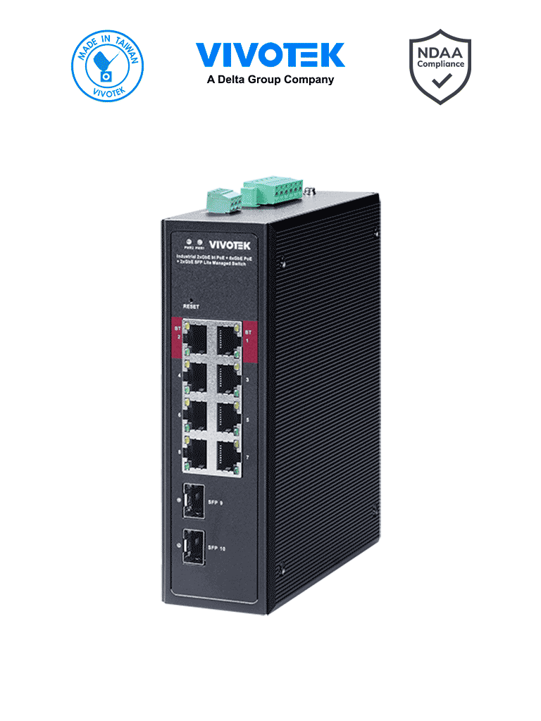 VIVOTEK Switch PoE Industrial AW-IHB-1040, 8 Puertos, 300W Totales, 20Gbps