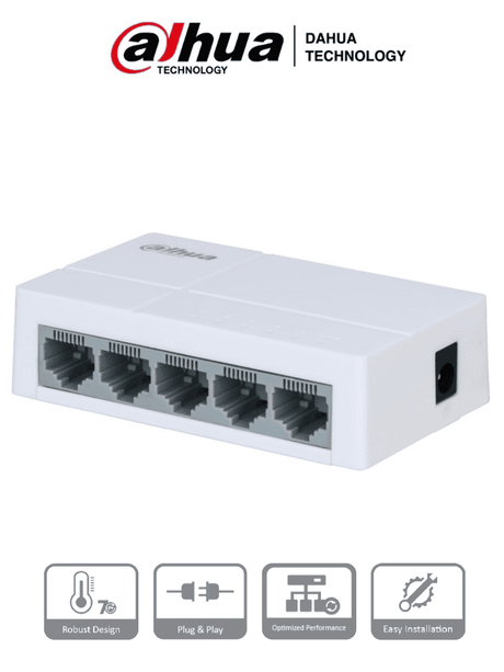 Dahua Dh-Pfs3005-5Et-L - Switch Para Escritorio 5 Puertos/ Fast Ethernet 10/100/ Diseño Compacto/ Capa 2/ Switching 1 Gbps/ Velocidad De Reenvio De Paquetes 0.744 Mbps/ FullOffice.com