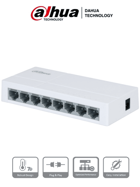 Dahua Dh-Pfs3008-8Et-L - Switch Para Escritorio De 8 Puertos Fast Ethernet/ 10/100/ Diseño Compacto/ Capa 2/ Switching 1.6 Gbps/ Velocidad De Reenvio De Paqutes 1.19 Mbps/ FullOffice.com
