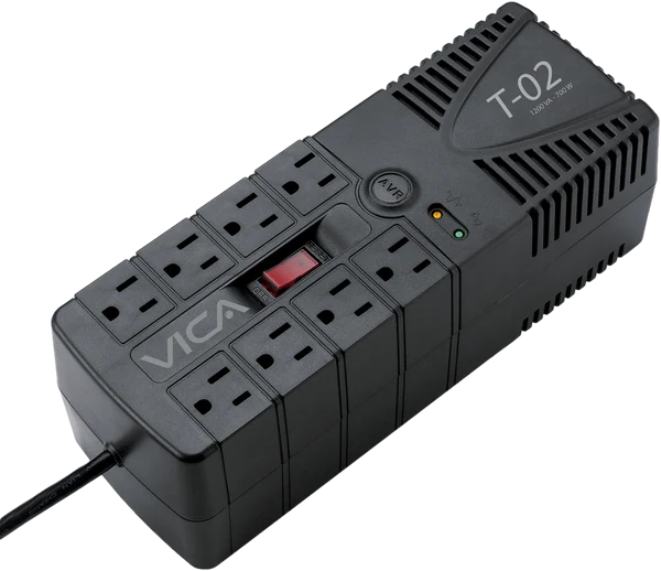 Regulador VICA T-02, Electrónico, Voltaje 1200 Va / 700 W, 8 Contactos Indicadores LED FullOffice.com 