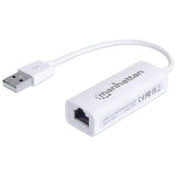 Manhattan Adaptador de red Fast Ethernet USB-A, 10/100 Mbps, 480 Mbps (USB 2.0), RJ45, blanco, 3 años de garantía tarjetas de red Alámbrico USB Ethernet 1
